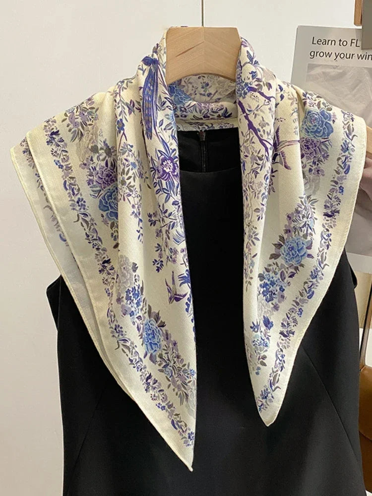 70cm Cotton Floral Print Bandanas Square Scarf Women Girls Headband Accessories Handkerchief Neckerchief Hairscarf