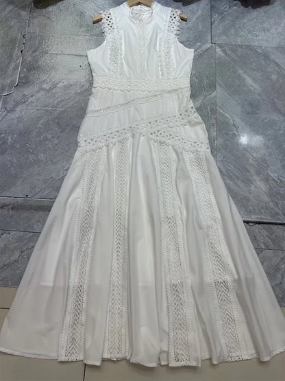 Women's Embroidered A-Line Dress – Elegant Sleeveless Statement Style