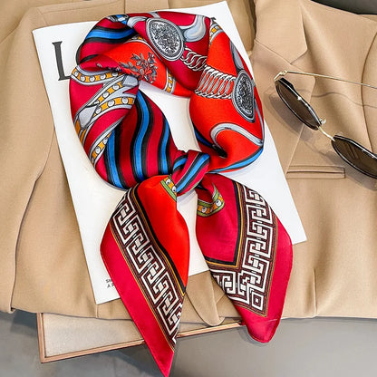 Silken Loop: Printed Satin Square Scarf for Women