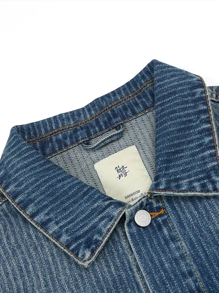Men's Striped Denim Chore Jacket – Short Length, Oversized Utility