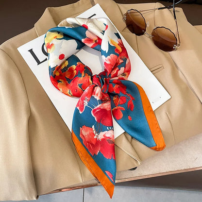 Silken Loop: Printed Satin Square Scarf for Women