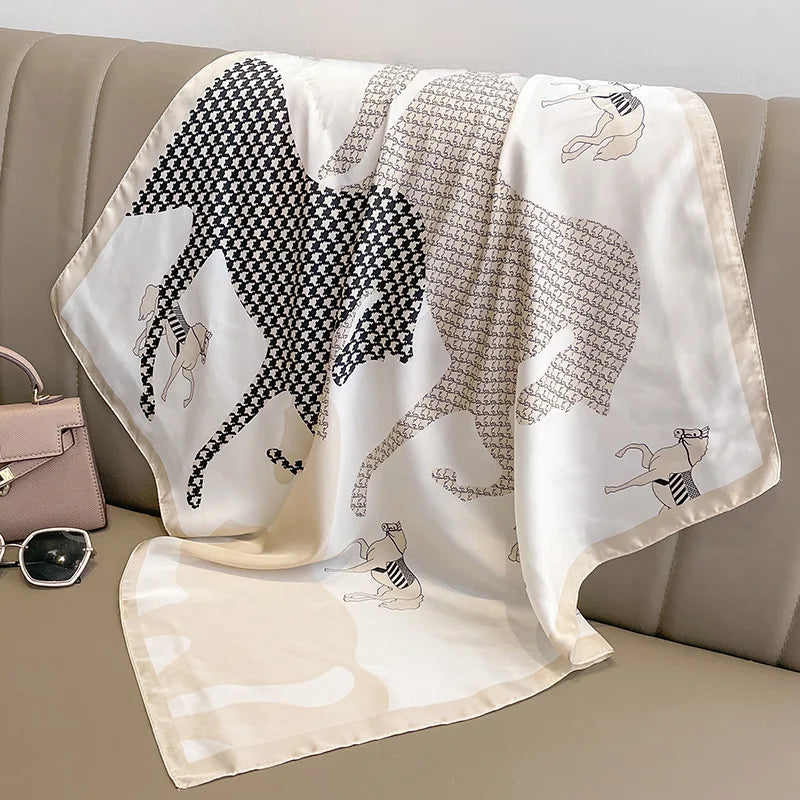 Silken Loop: Printed Satin Square Scarf for Women