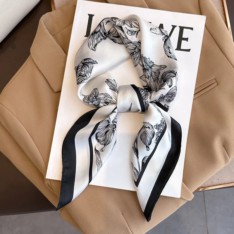 Silken Loop: Printed Satin Square Scarf for Women
