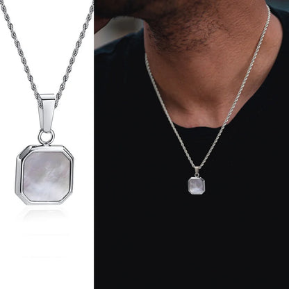 Grid Mark: Geometric Enamel Square Pendant Necklace for Men