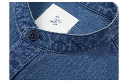 Men's Oversized Washed Indigo Cotton Shirt – Casual Cool With a Vintage Edge