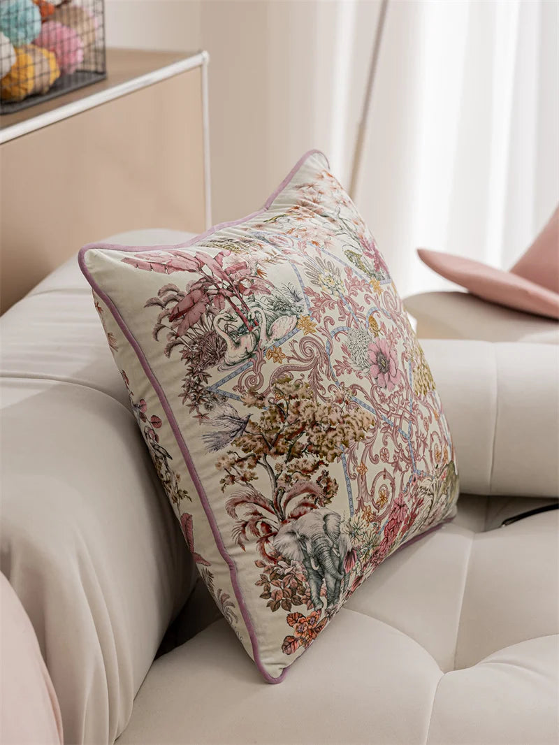 Vintage Floral Velvet Throw Pillow Covers Home Art Deco Pillowcase Square Pillow Case Cushion Cover for Bed Sofa Living Room Car