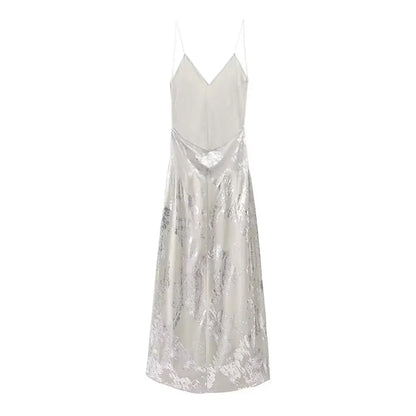 Women's Metallic Sequin Dress – Elegant A-Line Partywear with Spaghetti Straps