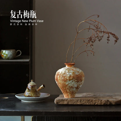 Jarrón de cerámica rugosa retro con diseño floral estilo wabi-sabi de Jingdezhen, con flores japonesas decorativas, adornos B&amp;B, macetas
