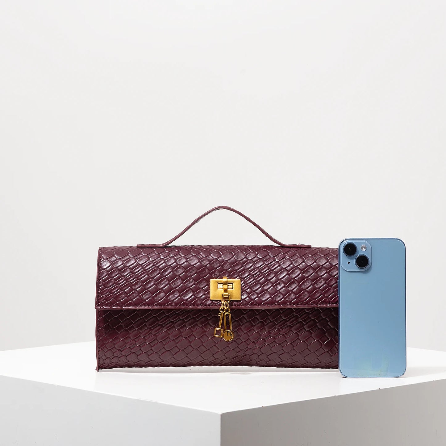 Vintage Faux Leather Woven Baguette Bag, Flap Women Clutch,Elegant Evening Bag,Burgundy Purse,Lady Dress Party,Wedding Item(Random Pattern)