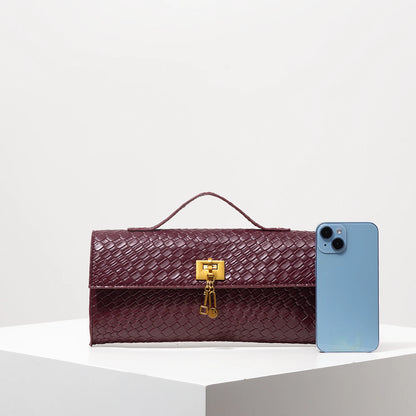 Vintage Faux Leather Woven Baguette Bag, Flap Women Clutch,Elegant Evening Bag,Burgundy Purse,Lady Dress Party,Wedding Item(Random Pattern)