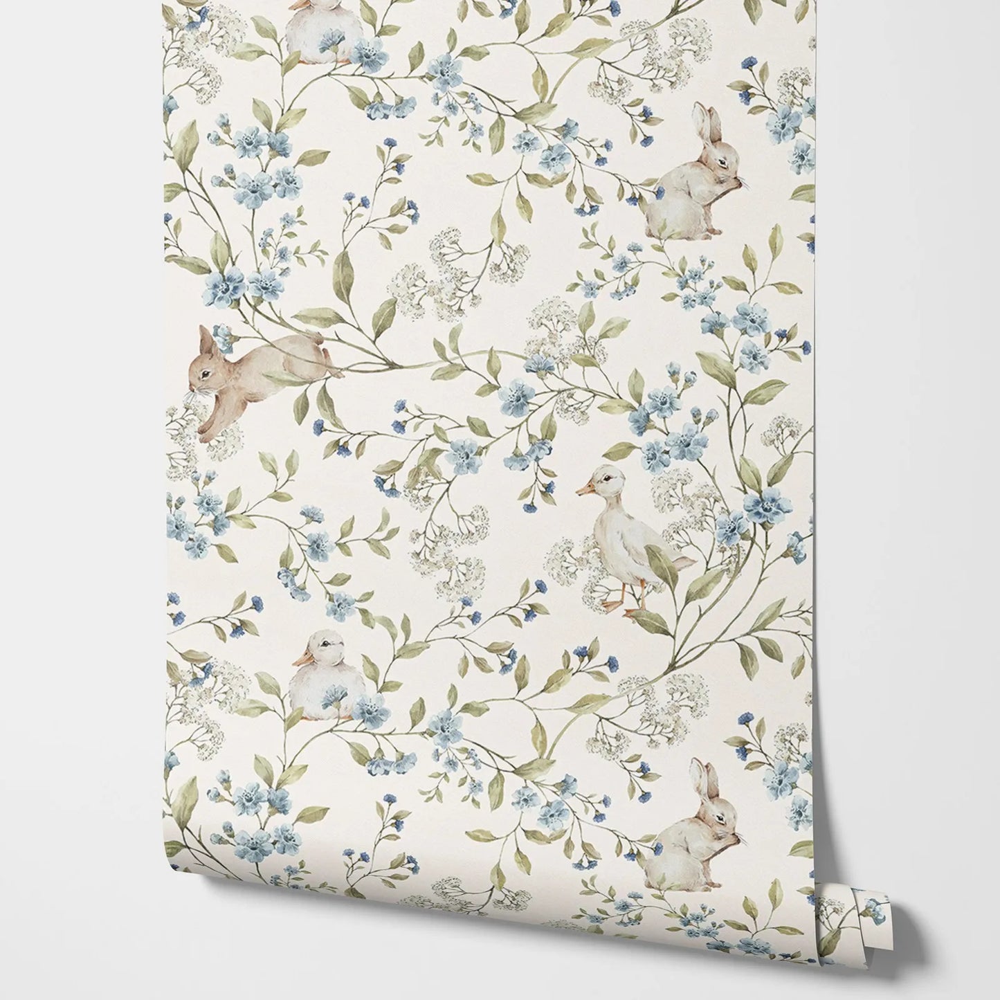 Vintage Flower & Rabbit Wallpaper