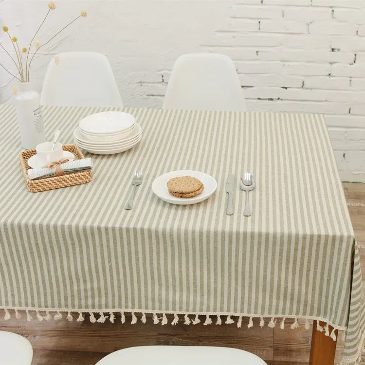 Elegant Cotton Linen Tablecloth with Tassels