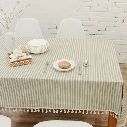 Elegant Cotton Linen Tablecloth with Tassels