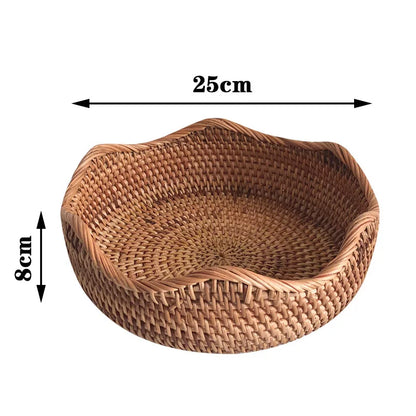 Round Handwoven Rattan Basket – Wicker Fruit, Bread & Storage Organizer