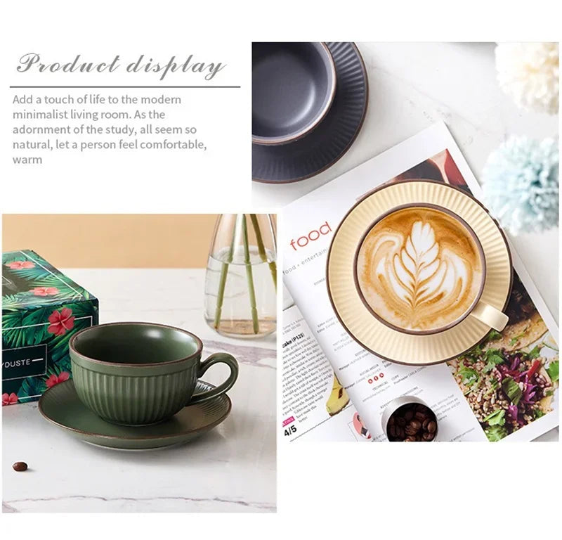 European Retro Ceramic Mug with Saucer