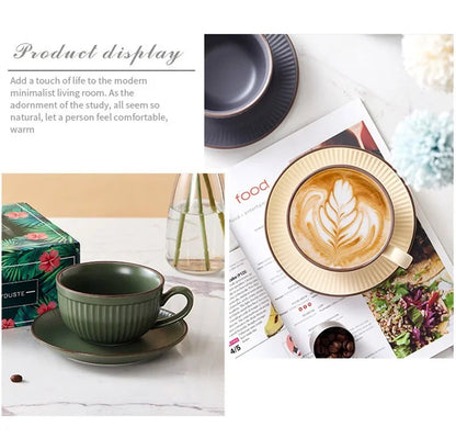 European Retro Ceramic Mug with Saucer