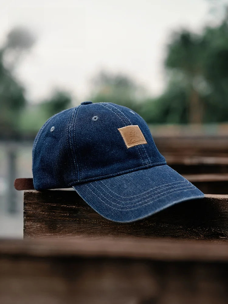 Indigo Curve: Vintage Denim Baseball Cap