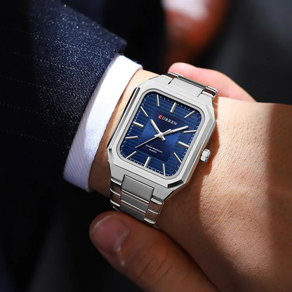 Edge Time: Rectangular Stainless Steel Business Watch for Men