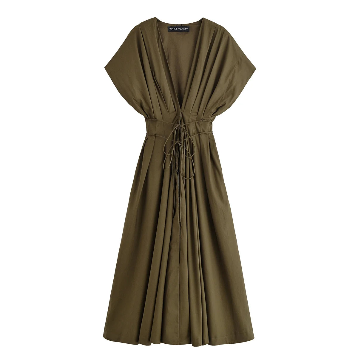 Women's V-Neck Lace-Up Midi Dress – Elegant, Backless & Summer-Ready