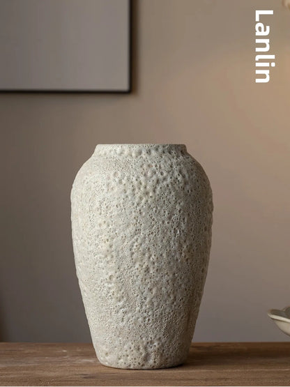 Retro Rustic White Cerc Flower Vase Bubble White Decorative Tabletop Ornament for Home Bedroom Living Room Dining Room