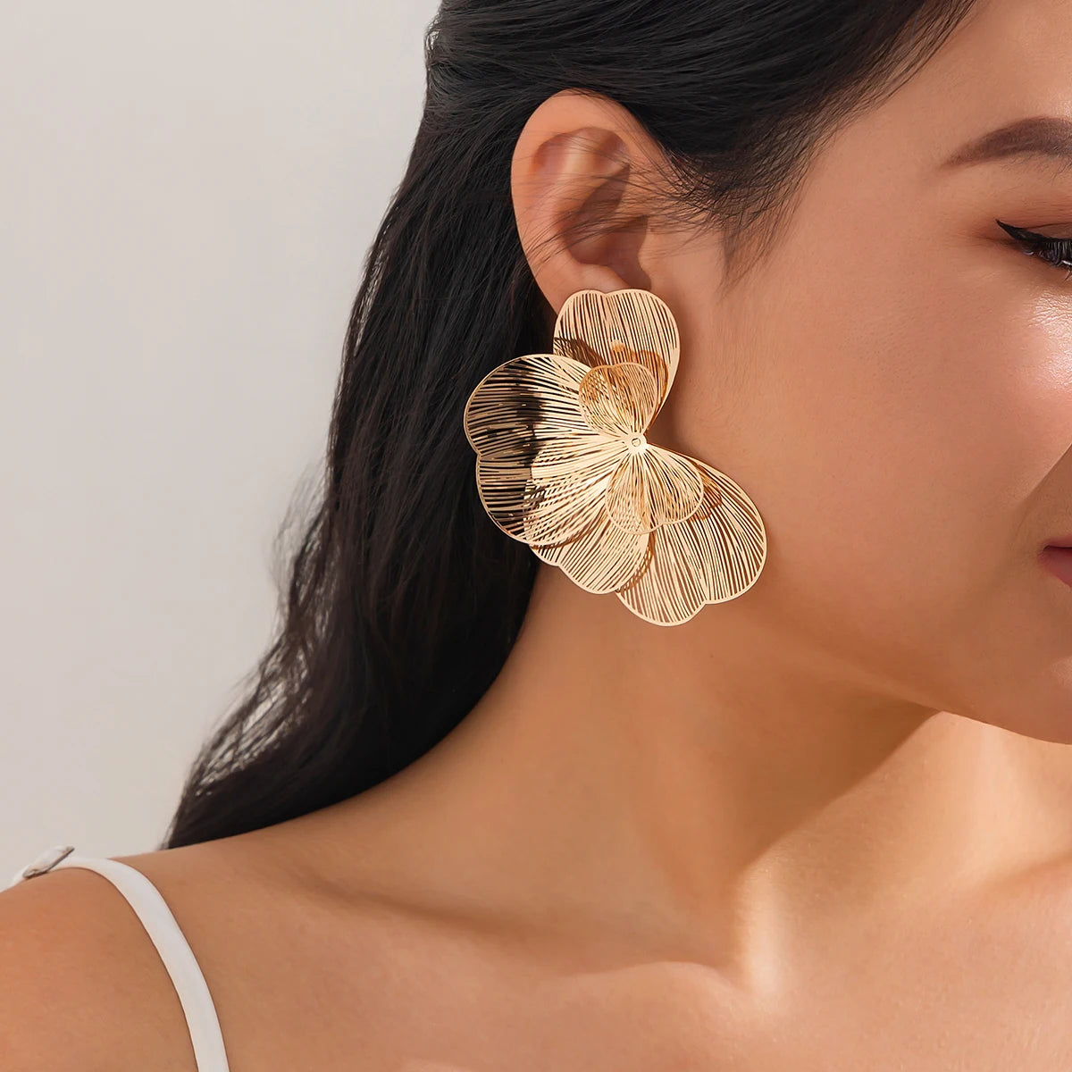 Golden Bloom: Elegant Multi-Layer Petal Stud Earrings