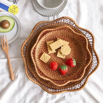 Round Handwoven Rattan Basket – Wicker Fruit, Bread & Storage Organizer