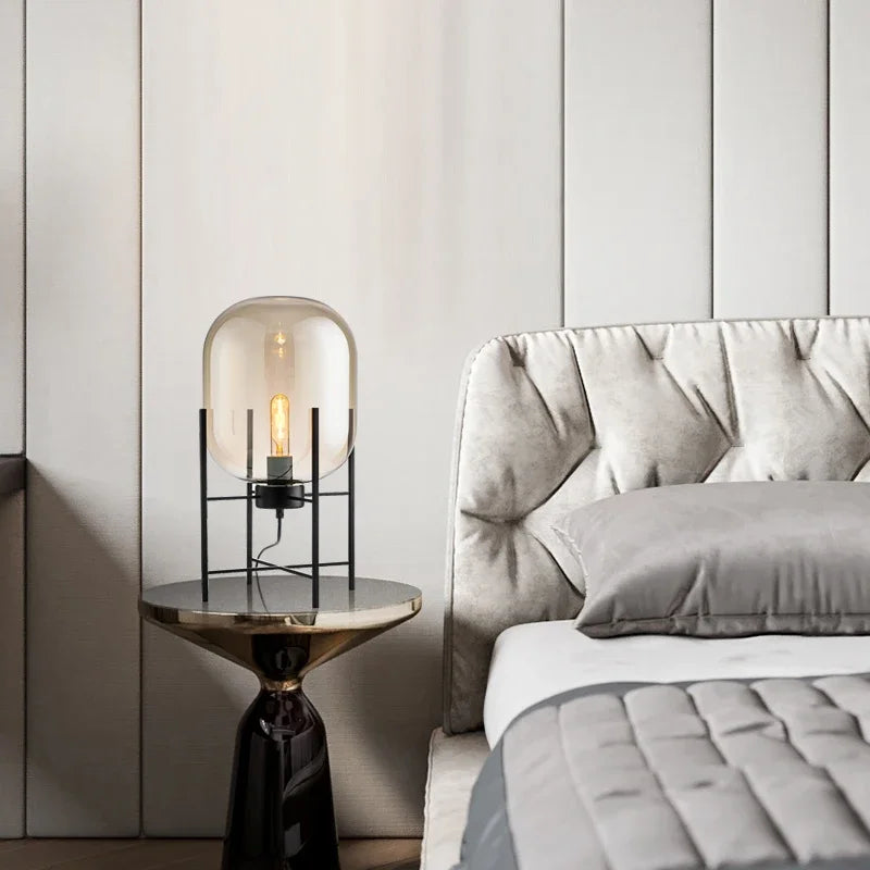 Lámpara de mesa nórdica posmoderna E27, lámpara de mesa de cristal para sala de estar, dormitorio, estudio, escritorio, decoración, luces para el hogar, lámpara de noche