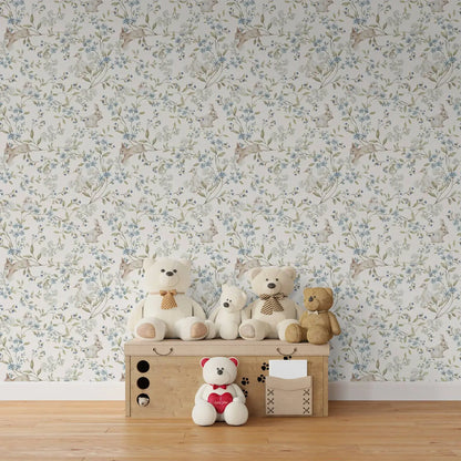 Vintage Flower & Rabbit Wallpaper
