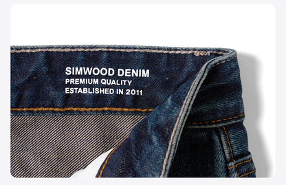 SIMWOOD 2025 Spring New loose Straight 13.5oz Fabric Washed Vintage Jeans Men Classical Plus Size Denim Trousers
