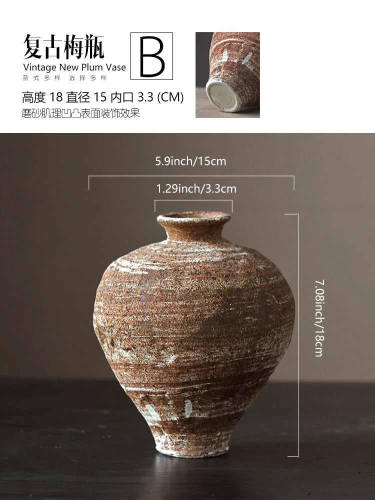 Jarrón de cerámica rugosa retro con diseño floral estilo wabi-sabi de Jingdezhen, con flores japonesas decorativas, adornos B&amp;B, macetas