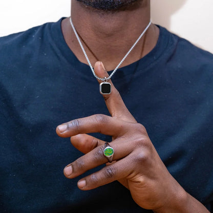 Grid Mark: Geometric Enamel Square Pendant Necklace for Men