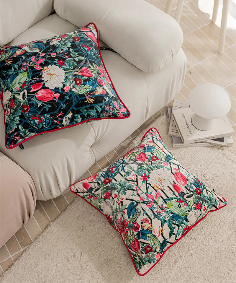 Vintage Floral Velvet Throw Pillow Covers Home Art Deco Pillowcase Square Pillow Case Cushion Cover for Bed Sofa Living Room Car