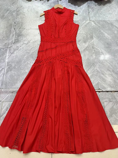 Women's Embroidered A-Line Dress – Elegant Sleeveless Statement Style