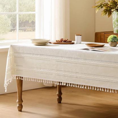 Lace Grain: Hollow Jacquard Linen Tablecloth