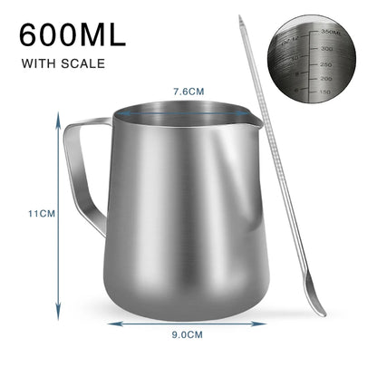 Milk Frother Jug Stainless Steel Container 100ML 350ML 600ML Frothing Pitcher Coffee Cups Latte Barista Espresso Maker Accessory