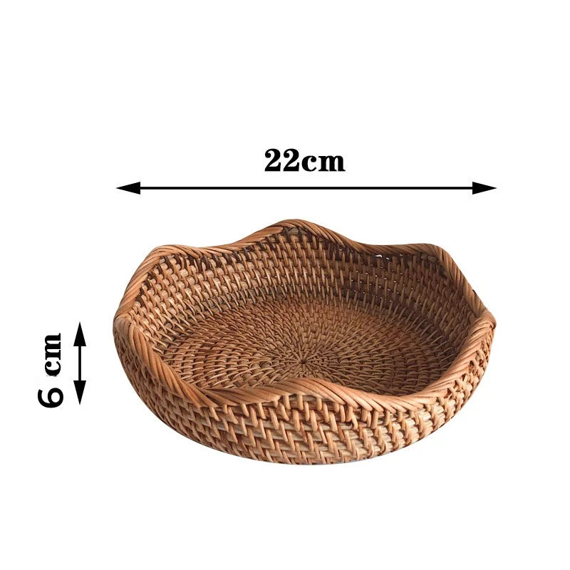 Round Handwoven Rattan Basket – Wicker Fruit, Bread & Storage Organizer