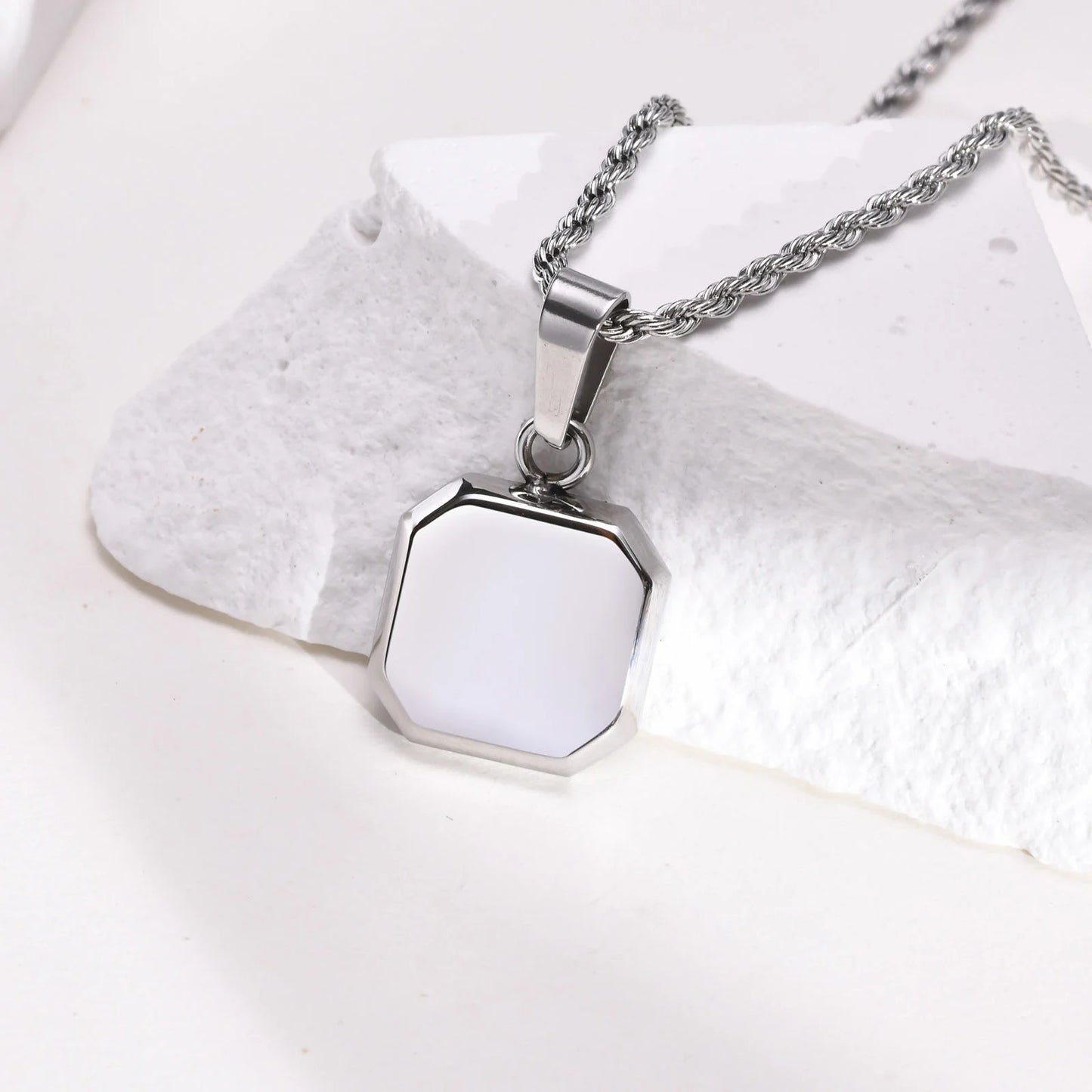 Grid Mark: Geometric Enamel Square Pendant Necklace for Men