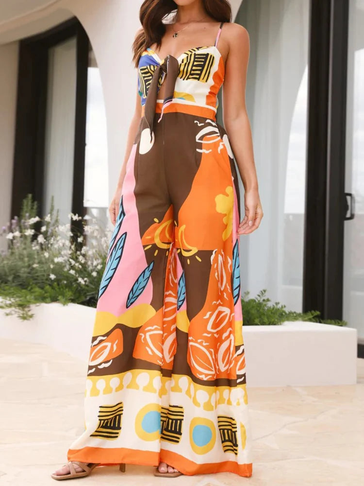 Women's Sleeveless Lace-Up Jumpsuit – Summer Chic with Sweetheart Neck