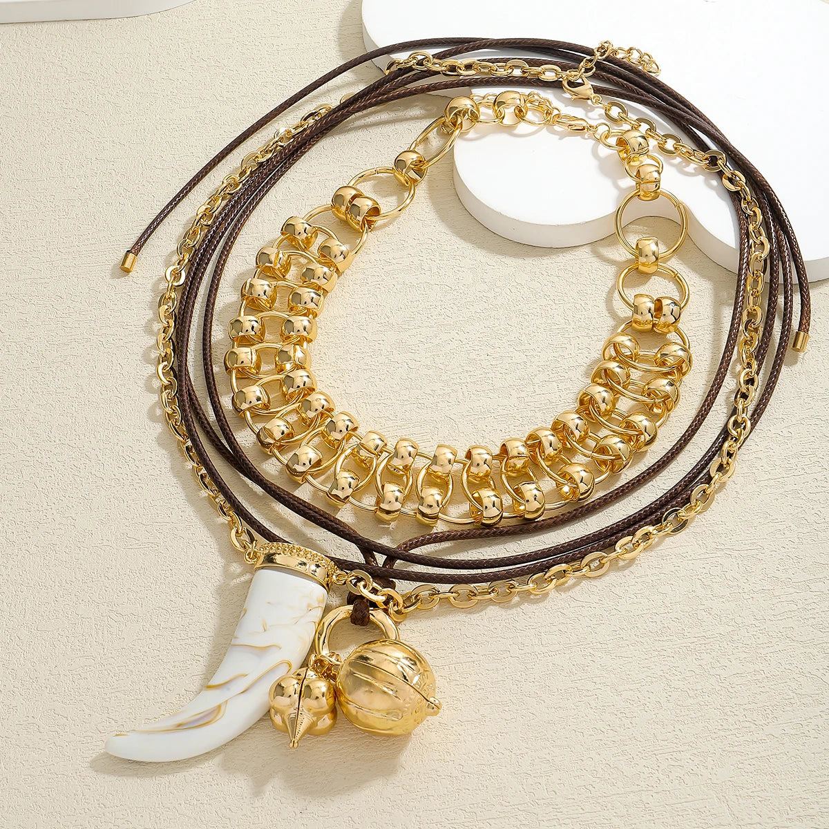 3-Piece Horn Pendant Necklace Set – Western Cowgirl-Inspired Layered Chains