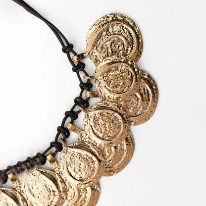 Vintage Double Leather Cord Medallion Necklace – Engraved Round Metal Pendant