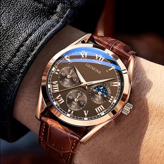 Roma Edge: Leather Band Business & Casual Quartz Watch