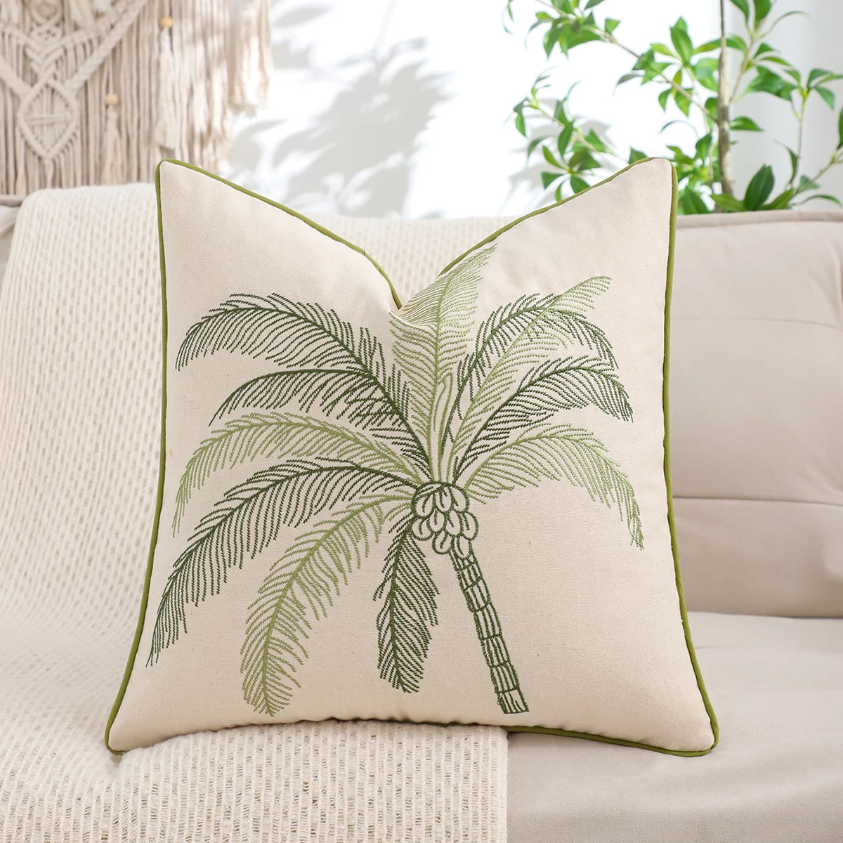 1 PC Coconut Tree Throw Pillow Cover Embroidery Canvas Summer Home Decoration, perfect for a tropical home vibe by Miater.