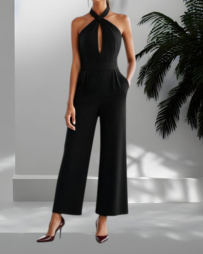 Women's Halter Neck Cut-Out Jumpsuit – Sleek Wide-Leg Workwear