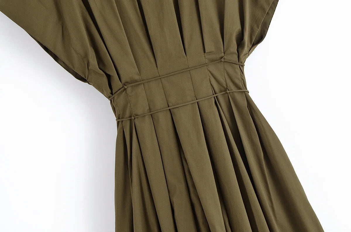 Women's V-Neck Lace-Up Midi Dress – Elegant, Backless & Summer-Ready