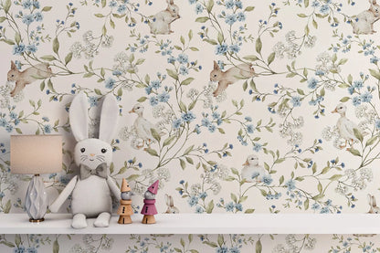 Vintage Flower & Rabbit Wallpaper