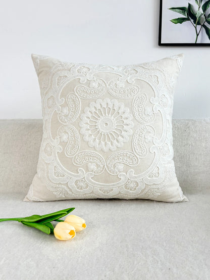 Hand-Embroidered Round Cushion Cover