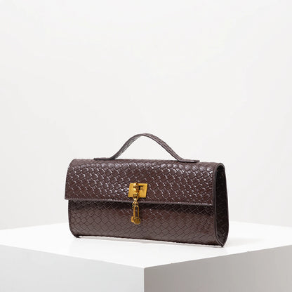 Vintage Faux Leather Woven Baguette Bag, Flap Women Clutch,Elegant Evening Bag,Burgundy Purse,Lady Dress Party,Wedding Item(Random Pattern)