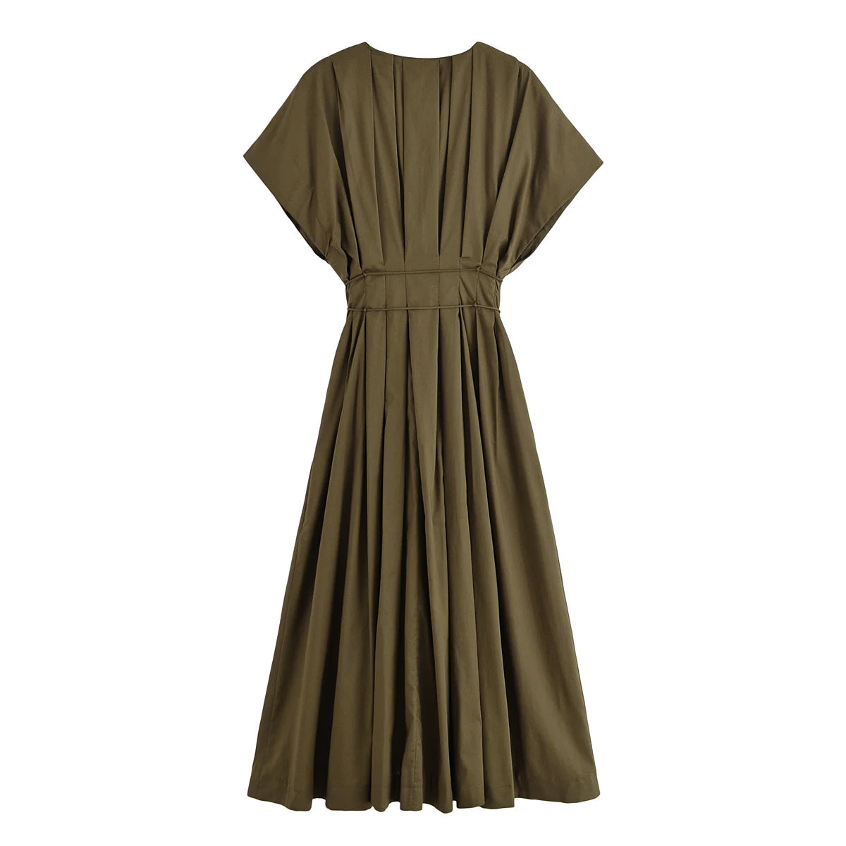 Women's V-Neck Lace-Up Midi Dress – Elegant, Backless & Summer-Ready