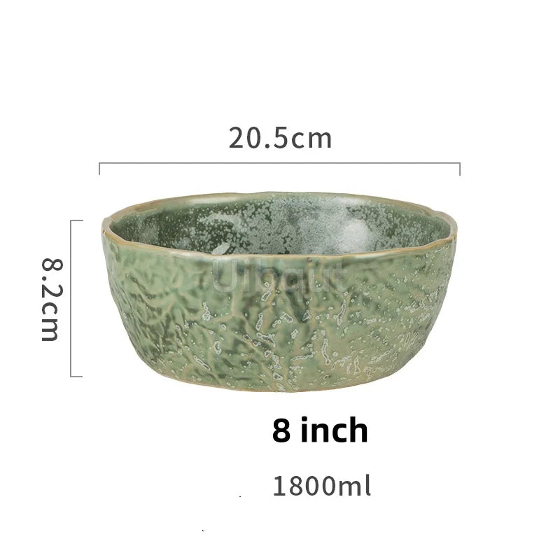 Green Ceramic Dinner Plate & Bowl