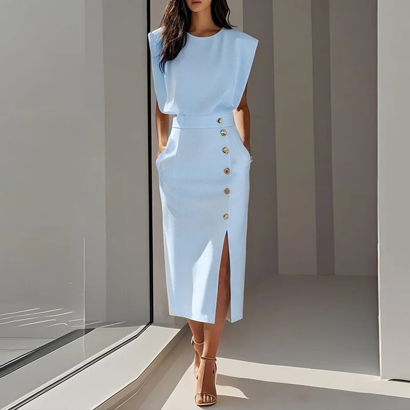 Women's Slim Fit Sleeveless Dress – Elegant Office-to-Event Look